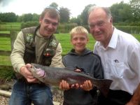 Nathan Pattison from Crook with Uncle Jonny Croker, (left), and Grandad Michael, (right) and  5lb 12oz rainbow
